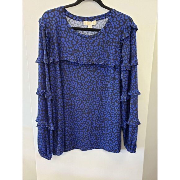 Michael Kors Blue/Black Animal-Print Blouse Top XS - Picture 3 of 6